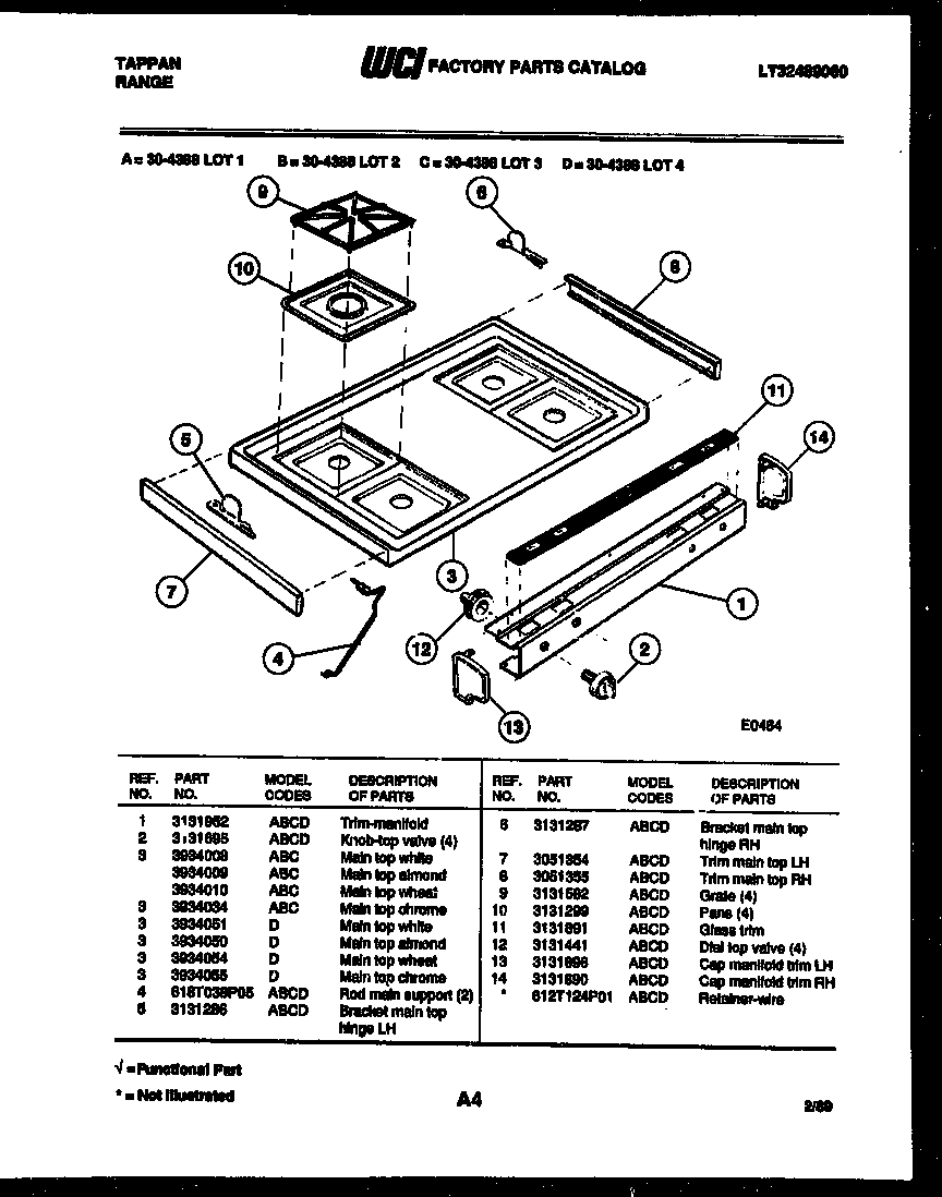 Tappan 30-4388-00-02 cooktop parts diagram