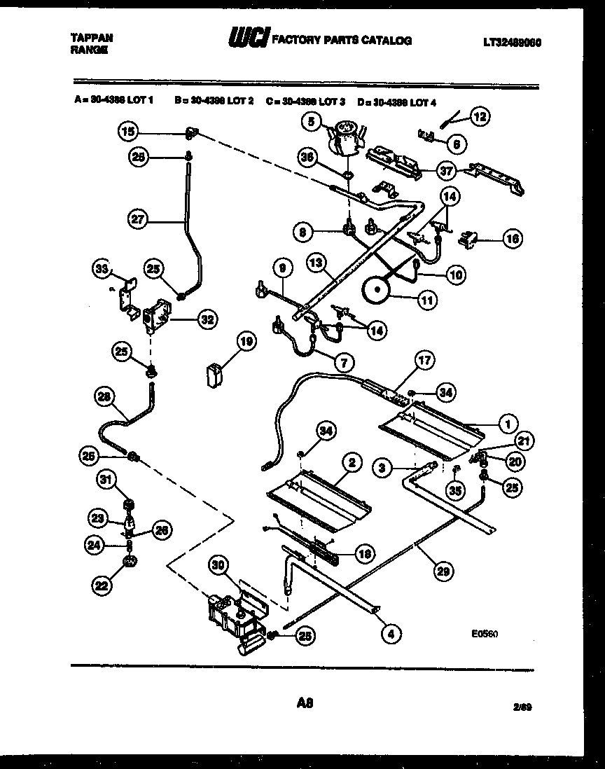 Tappan 30-4388-00-02 burner, manifold and gas control diagram