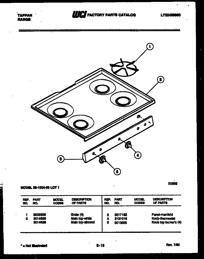 Tappan 32-1004-23-01 cooktop parts diagram