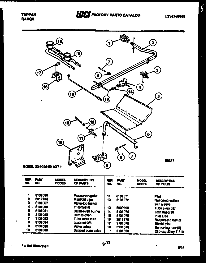 Tappan 32-1004-23-01 burner, manifold and gas control diagram
