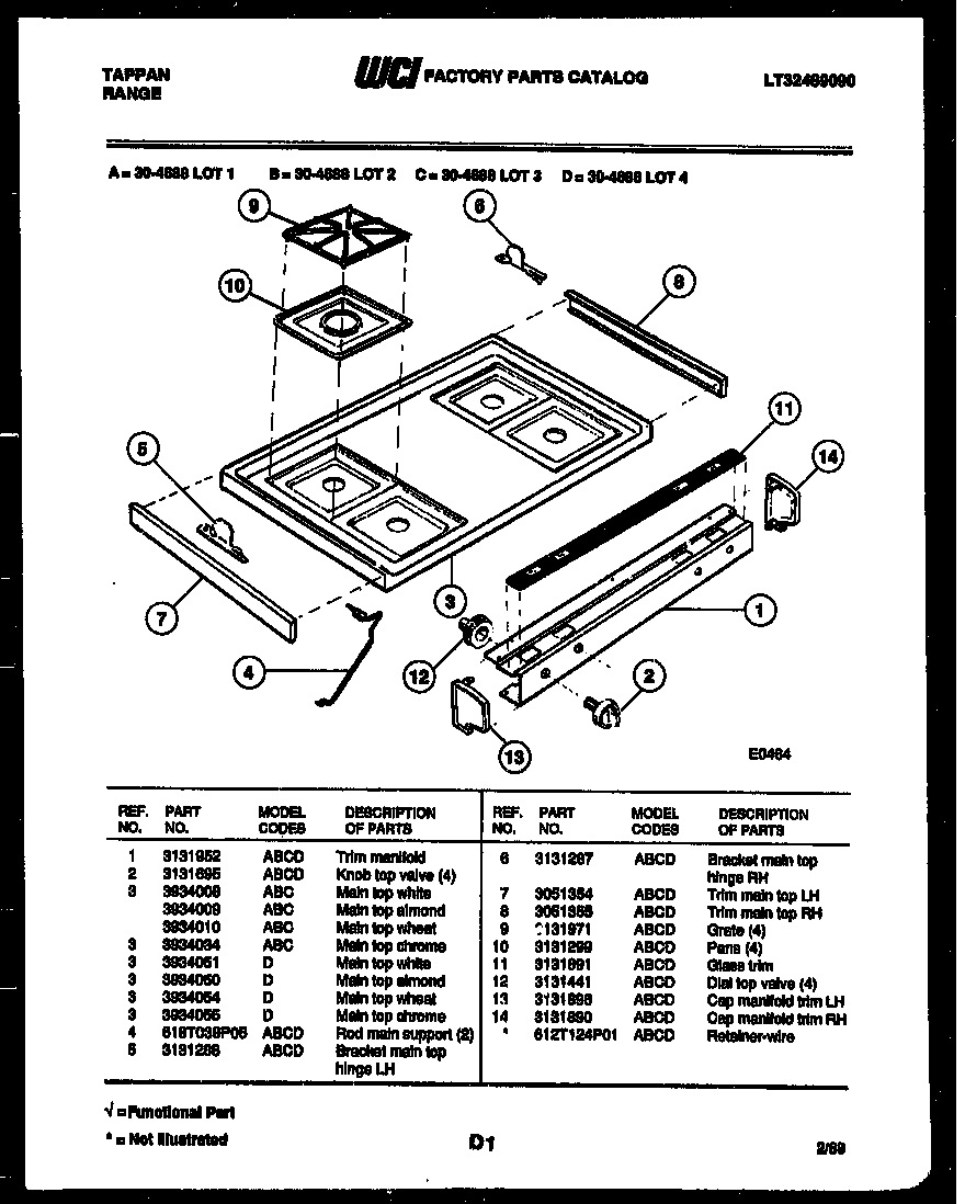 Tappan 30-4688-08-01 cooktop parts diagram
