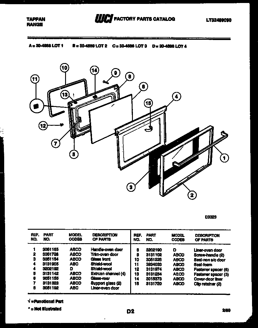 Tappan 30-4688-08-01 door parts diagram
