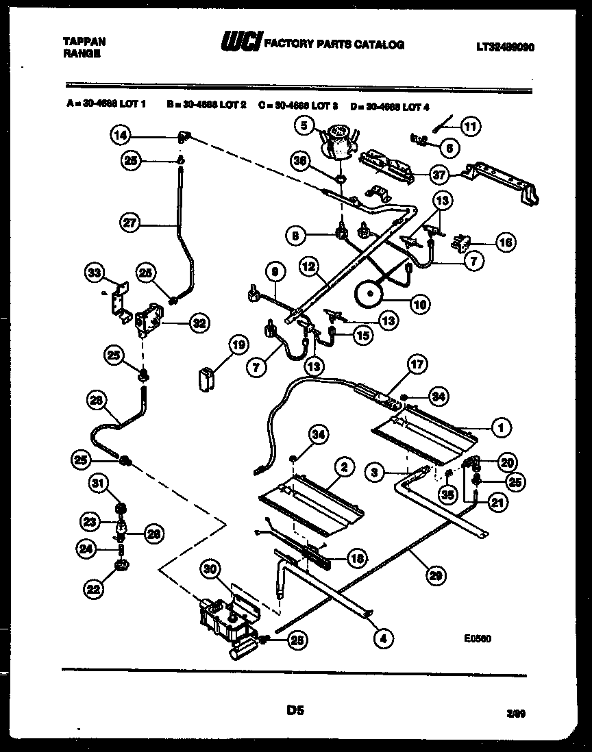 Tappan 30-4688-08-01 burner, manifold and gas control diagram