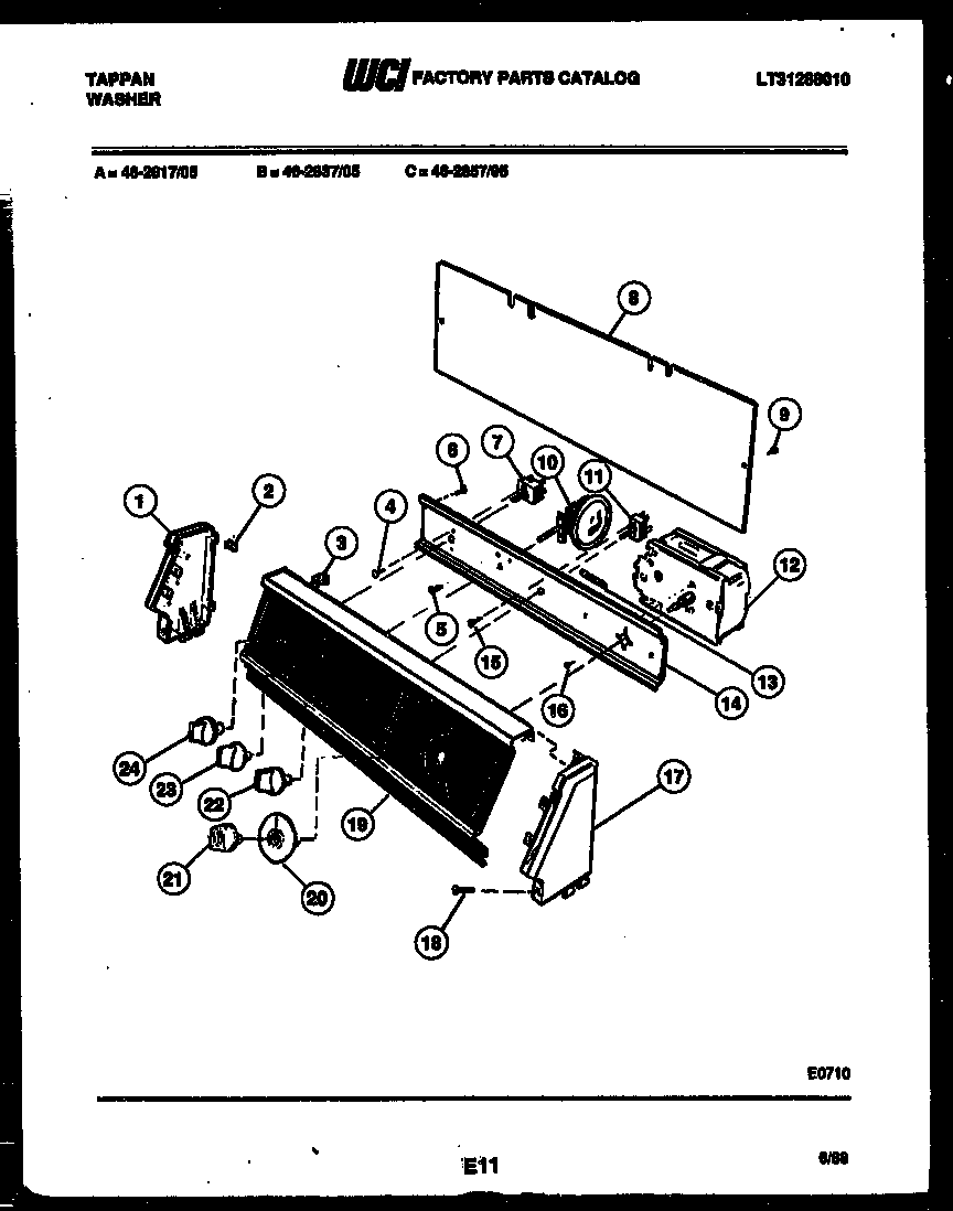 Tappan 46-2837-00-05 console and control parts diagram