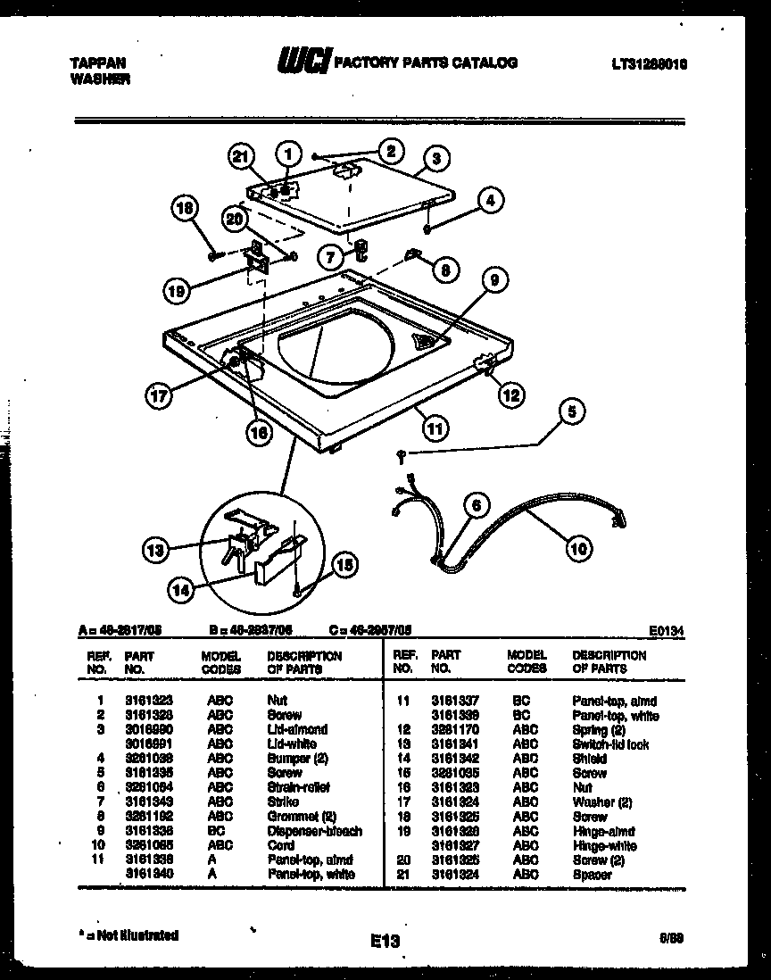 Tappan 46-2837-00-05 top parts diagram
