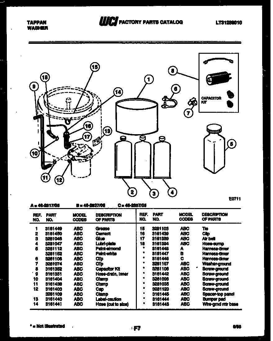 Tappan 46-2837-00-05 drain hose and miscellaneous diagram