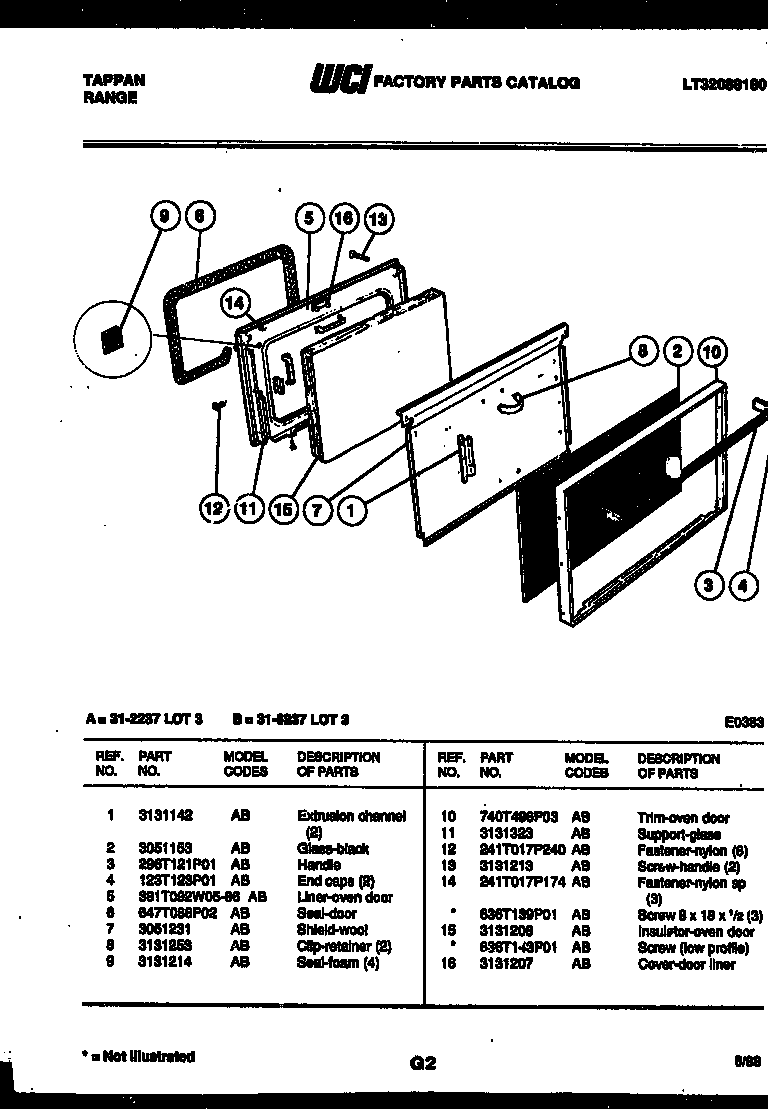 Tappan 31-2237-23-03 door parts diagram