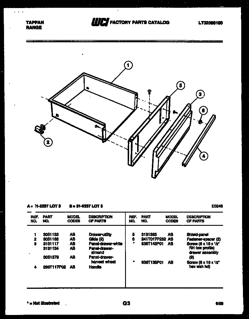 Tappan 31-2237-23-03 drawer parts diagram