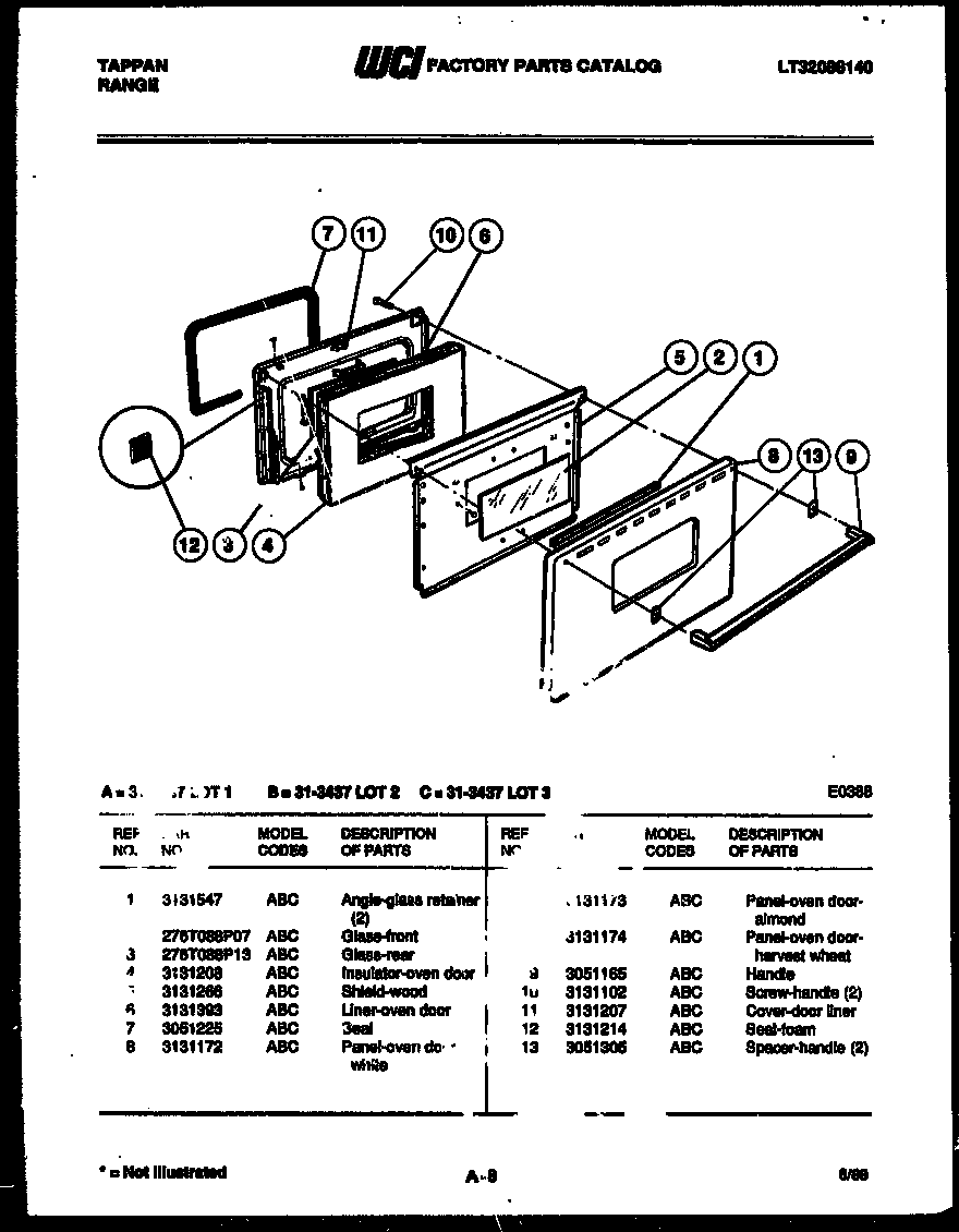Tappan 31-3437-00-03 door parts diagram