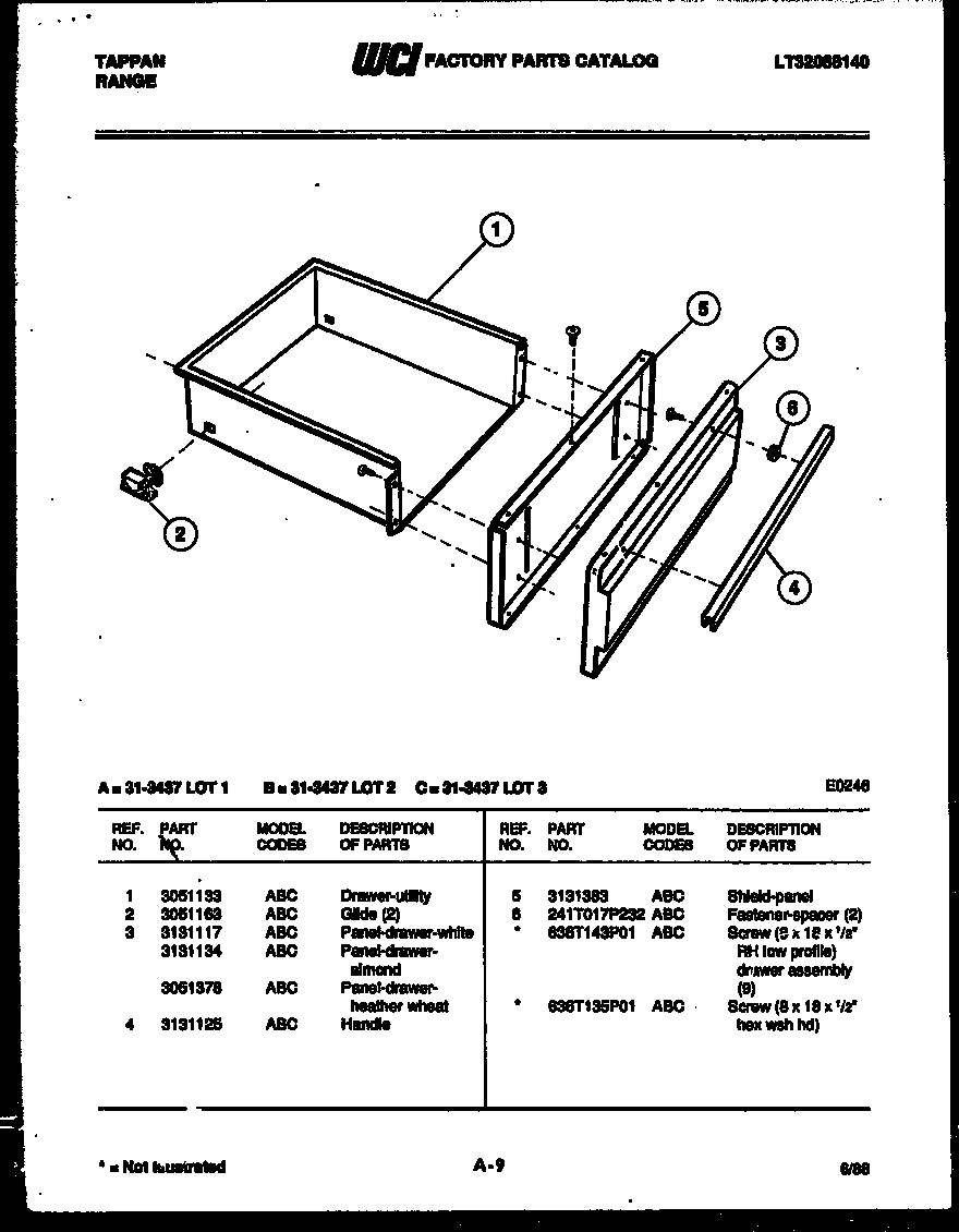 Tappan 31-3437-00-03 drawer parts diagram