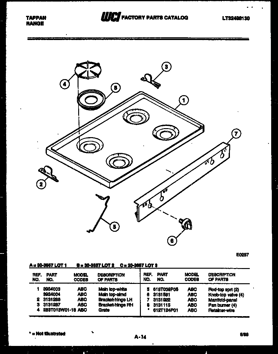 Tappan 30-3657-00-01 cooktop parts diagram