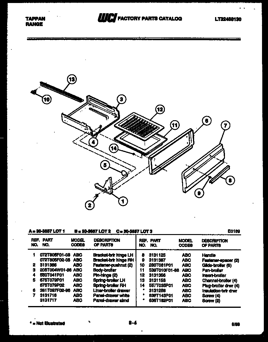 Tappan 30-3657-00-01 broiler drawer parts diagram