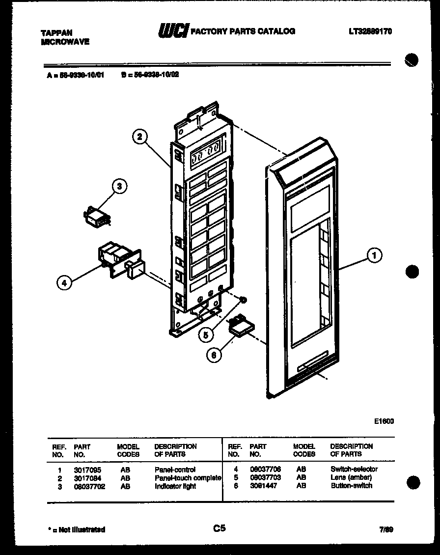 Tappan 56-9338-10-01 control panel diagram