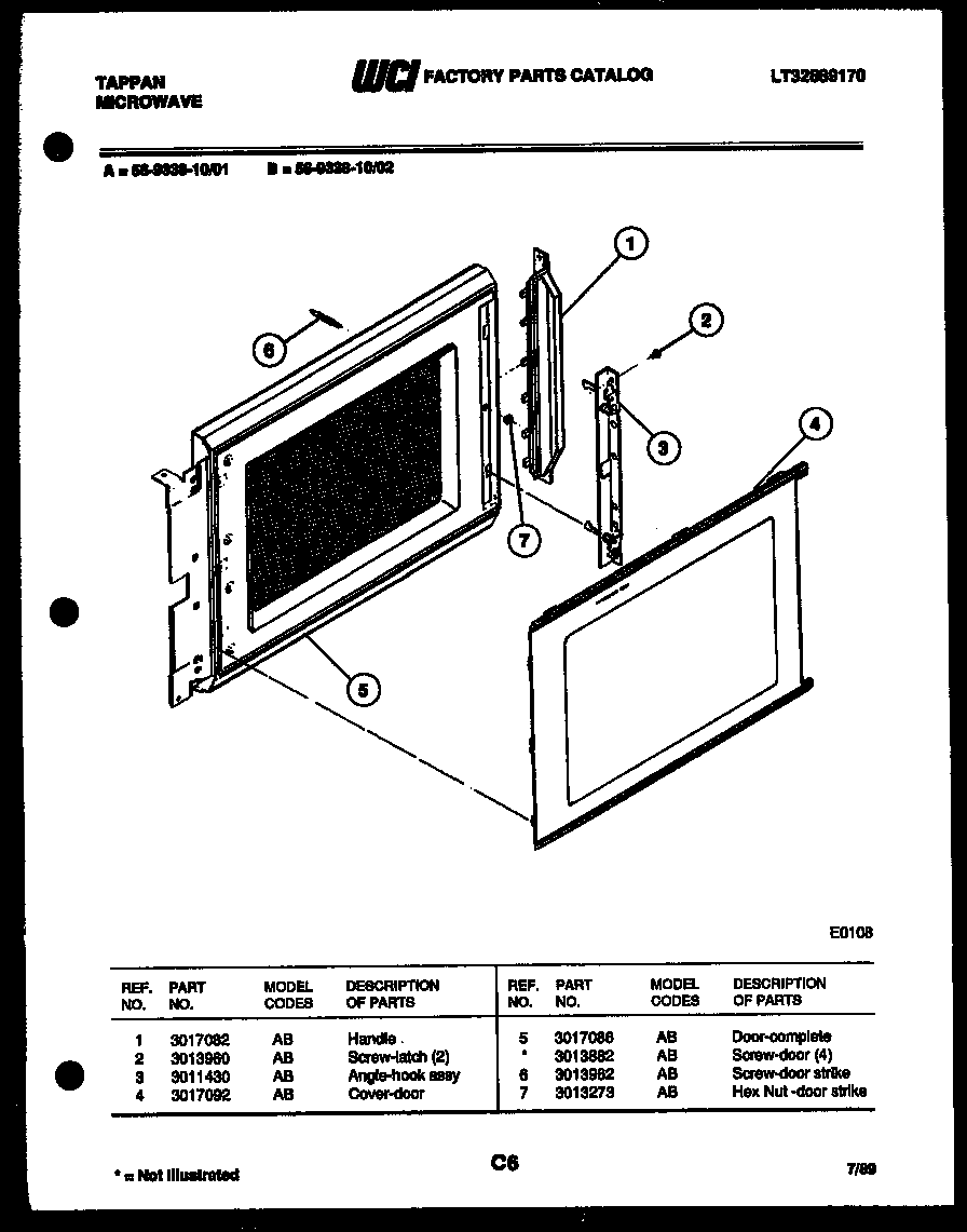 Tappan 56-9338-10-01 door parts diagram