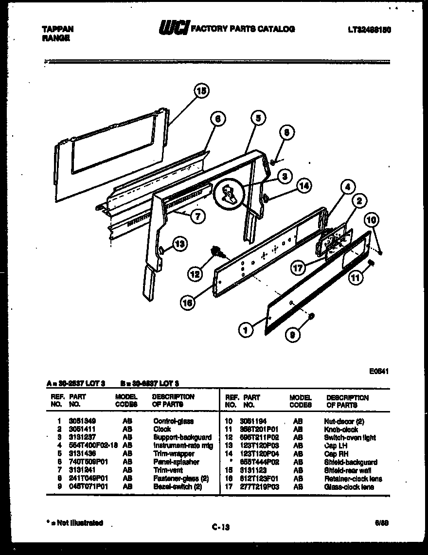 Tappan 30-6537-00-03 backguard diagram