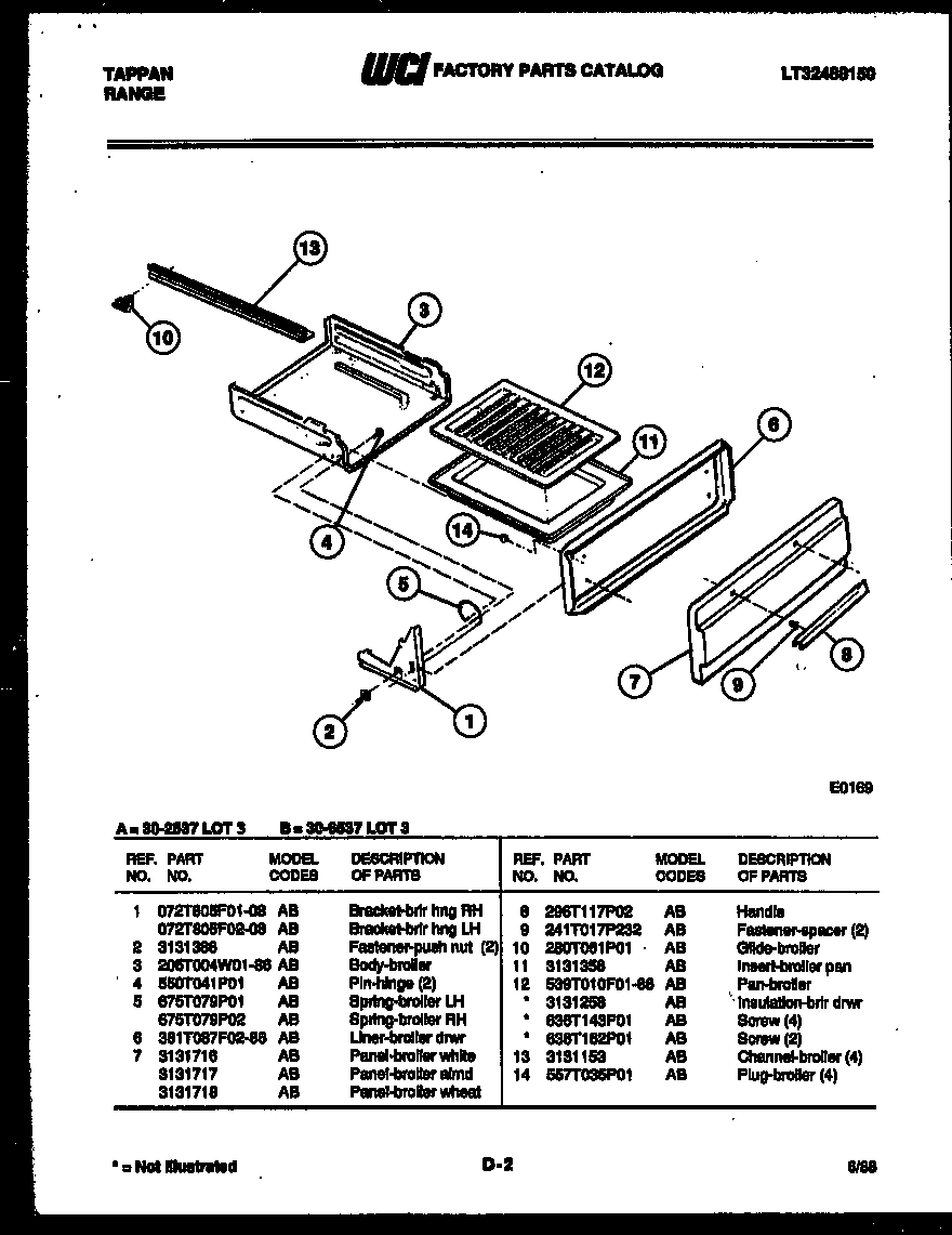 Tappan 30-6537-00-03 broiler drawer parts diagram