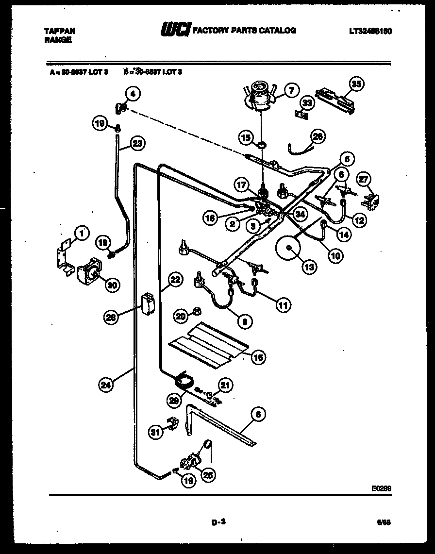 Tappan 30-6537-00-03 burner, manifold and gas control diagram