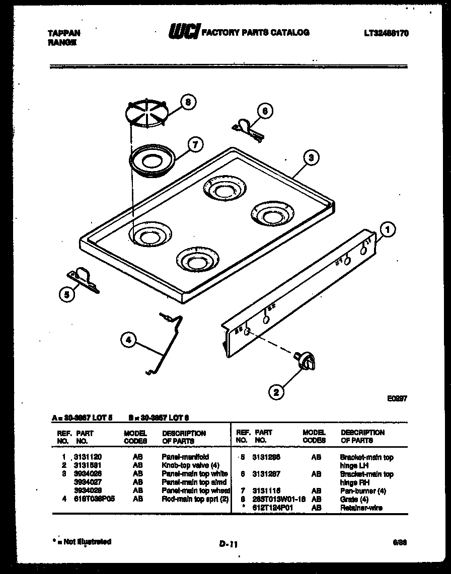 Tappan 30-3857-23-06 cooktop parts diagram