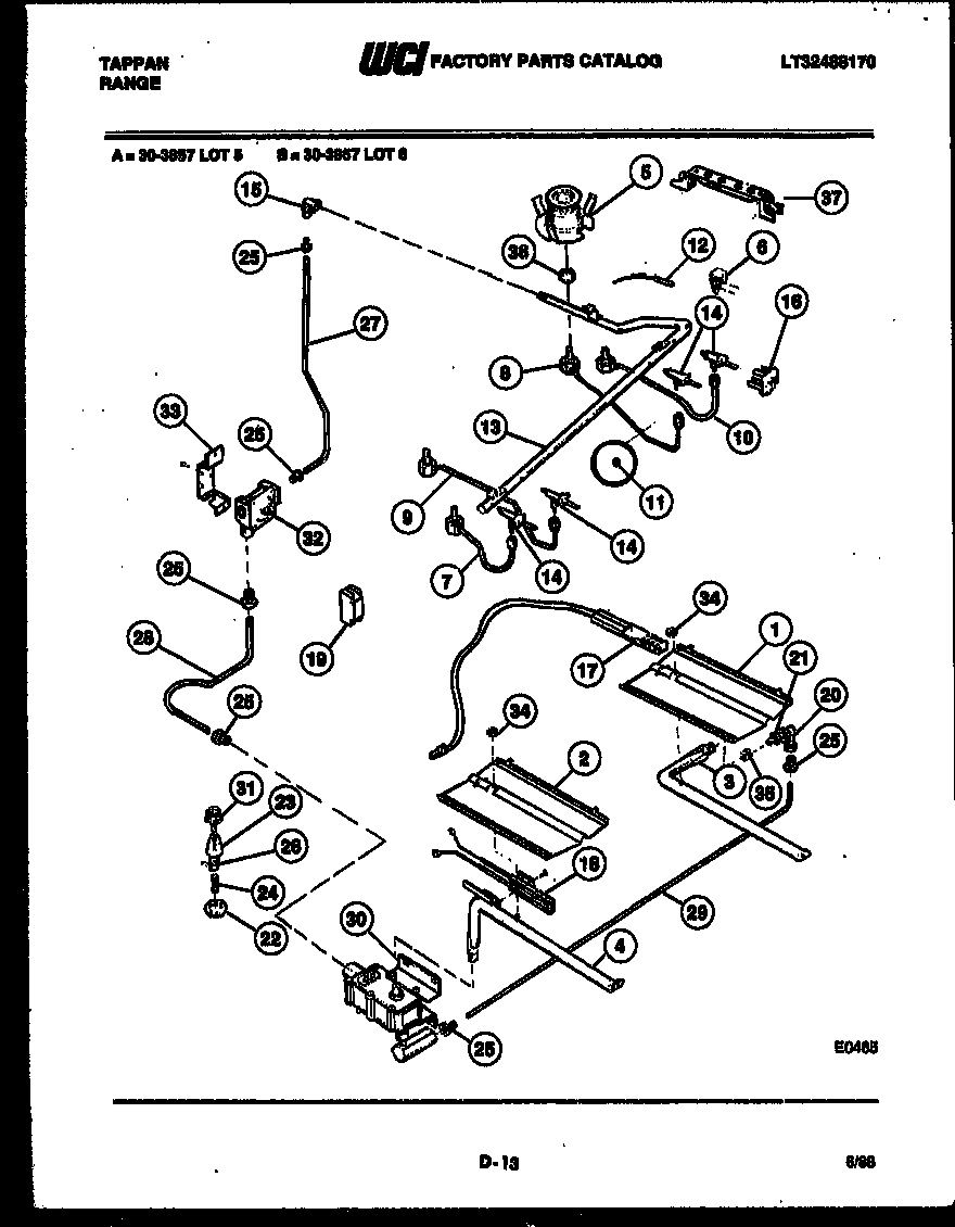 Tappan 30-3857-23-06 burner, manifold and gas control diagram