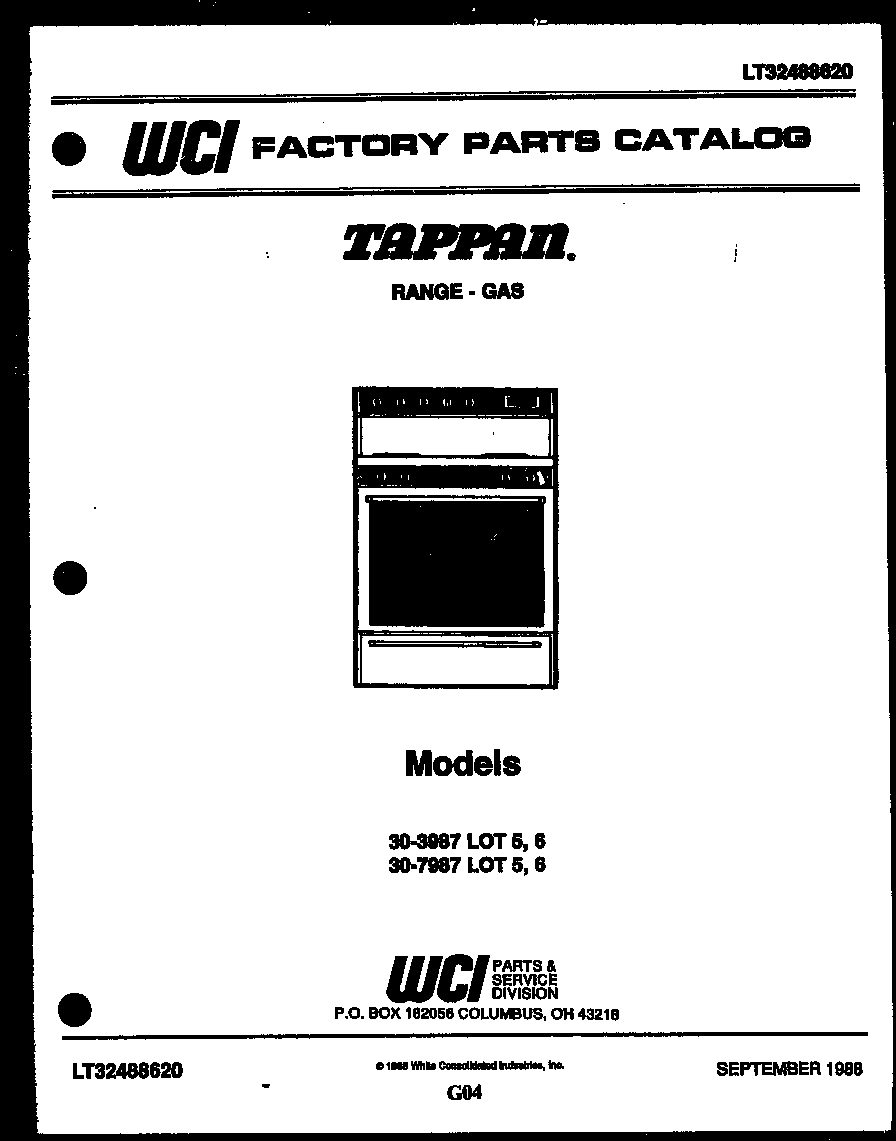 Tappan 30-7987-23-05 cover page diagram