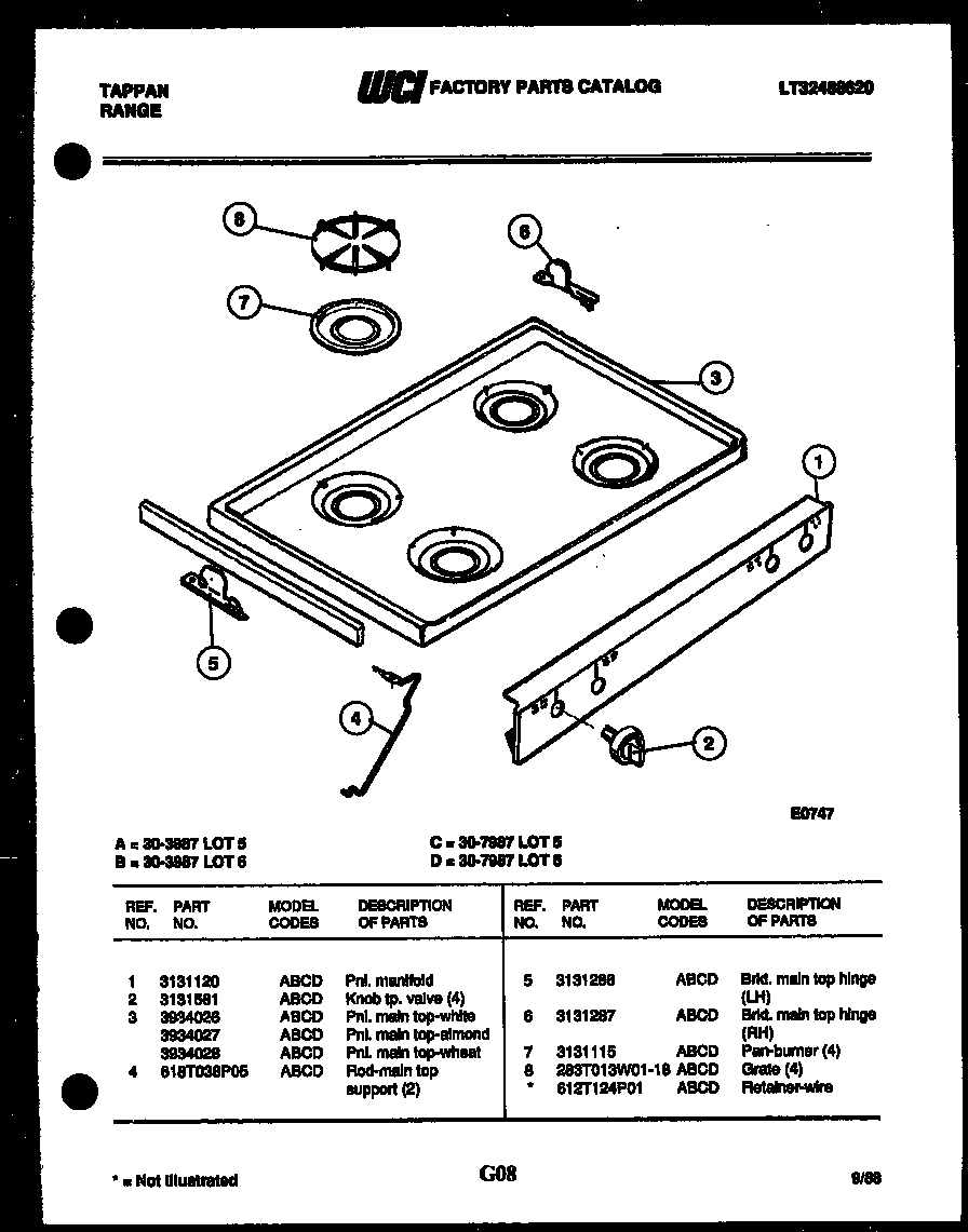 Tappan 30-7987-23-05 cooktop parts diagram