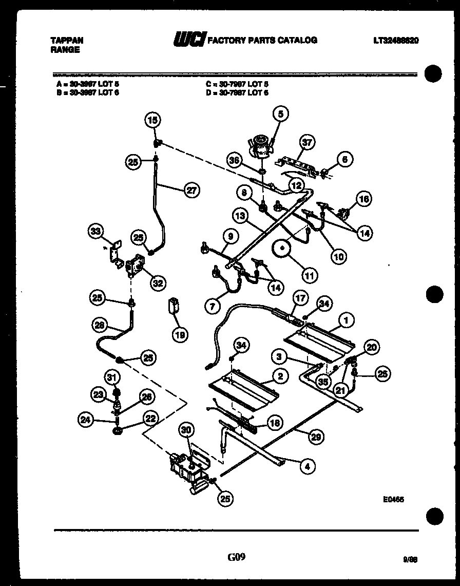 Tappan 30-7987-23-05 burner, manifold and gas control diagram