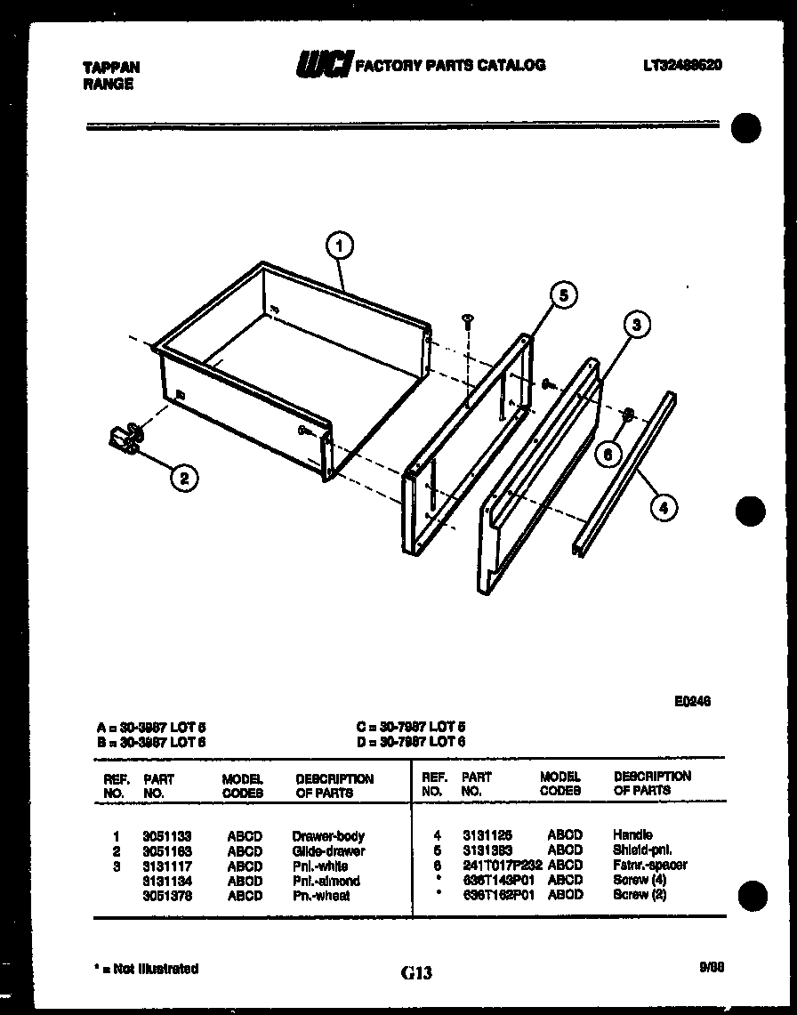 Tappan 30-7987-23-05 drawer parts diagram