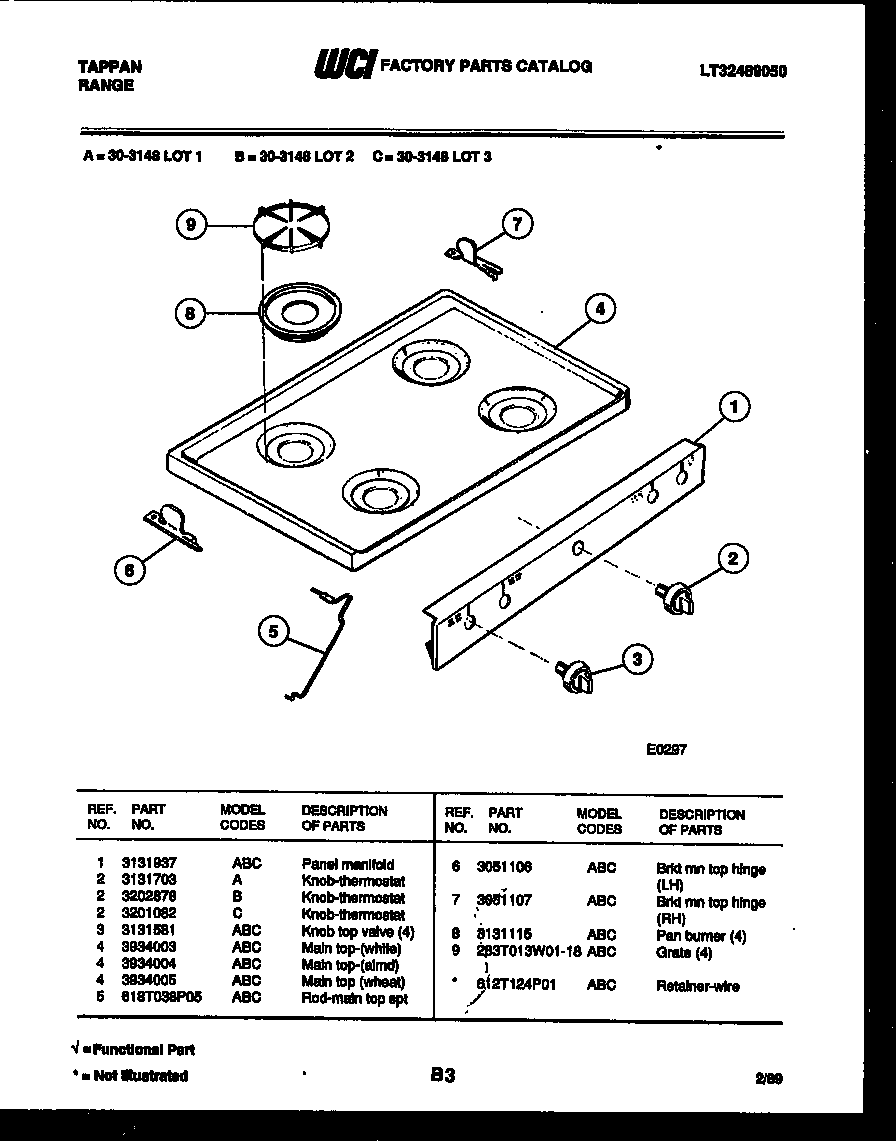 Tappan 30-3148-23-01 cooktop parts diagram