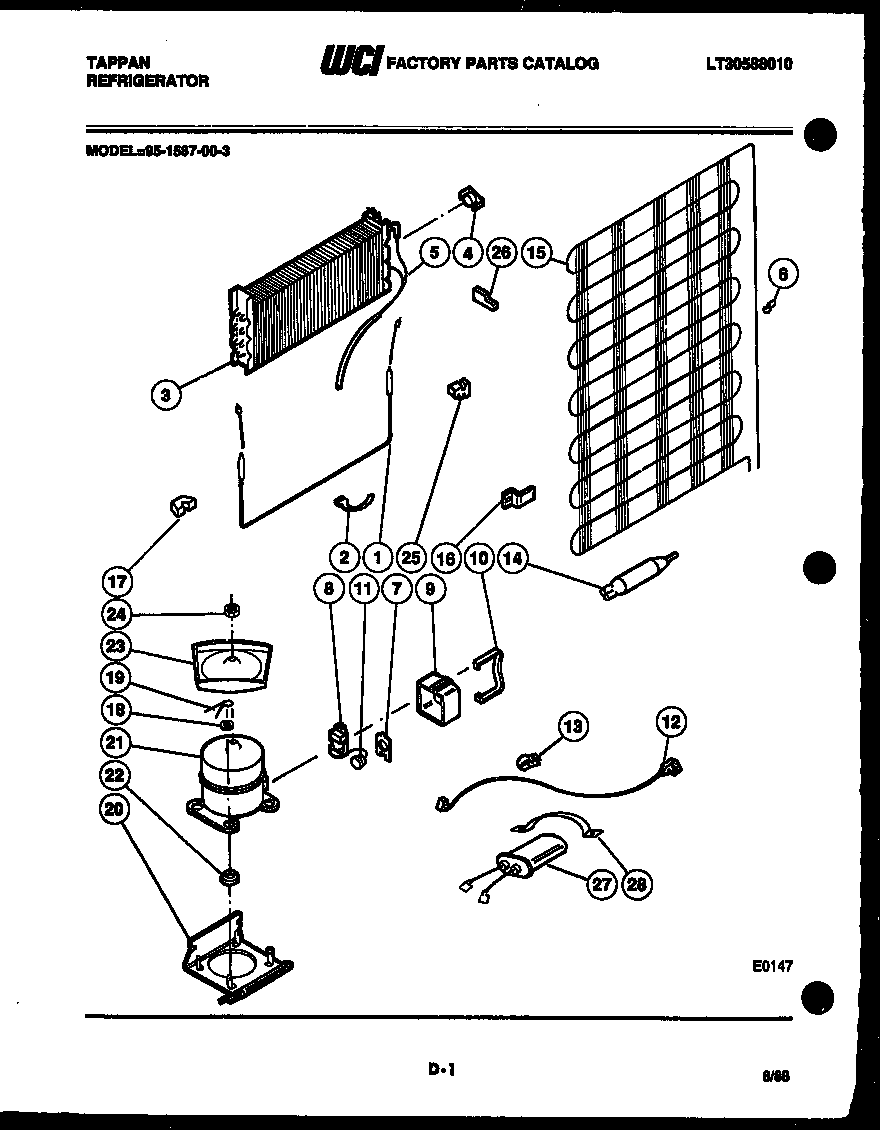 Tappan 95-1587-23-03 system and automatic defrost parts diagram