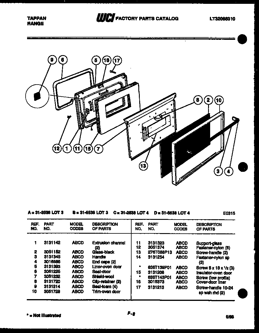 Tappan 31-6538-23-04 door parts diagram