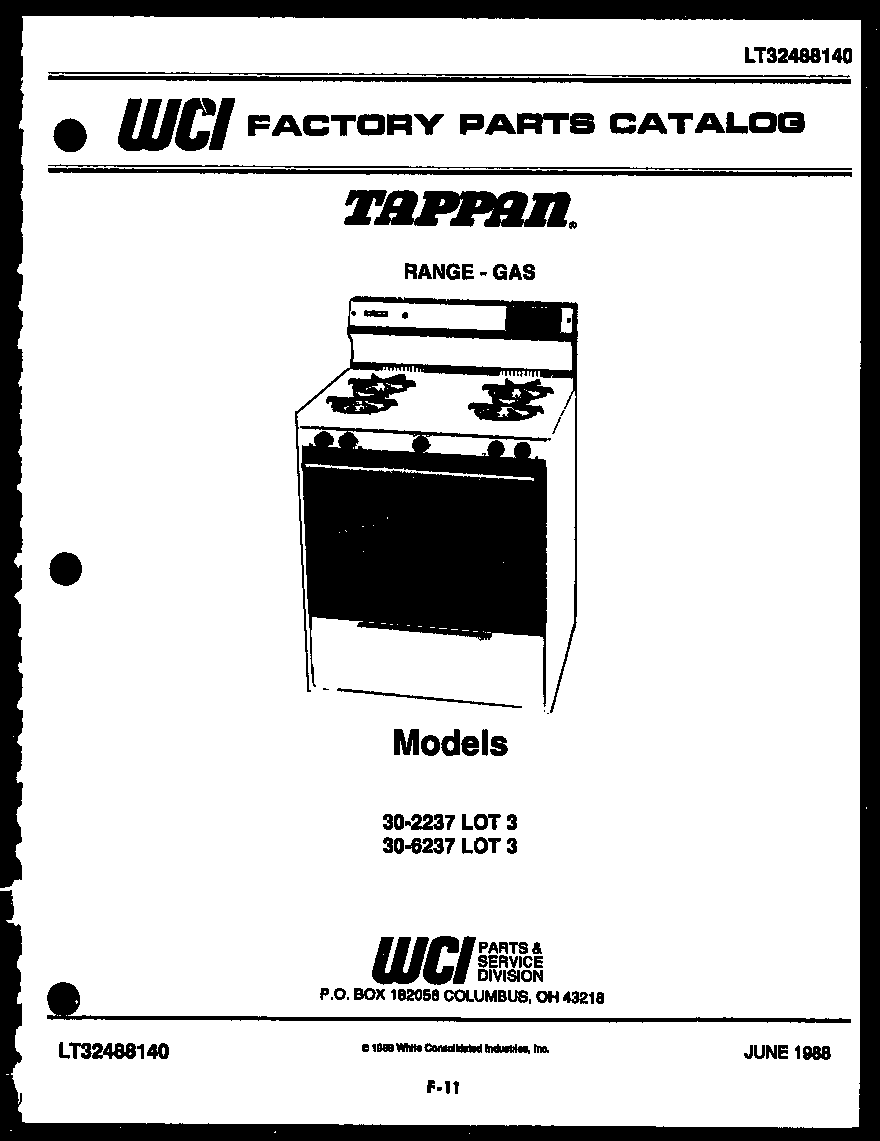 Tappan 30-6237-66-03 cover page diagram