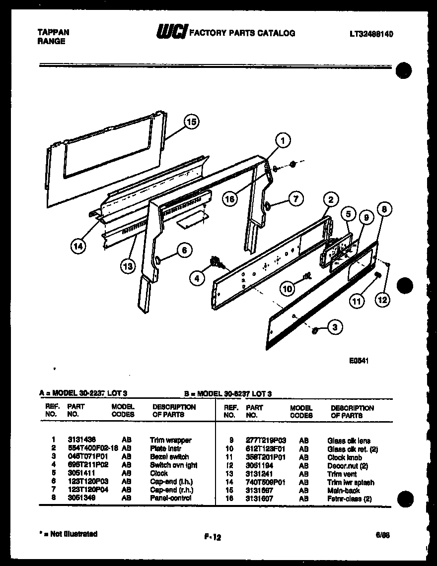 Tappan 30-6237-66-03 backguard diagram