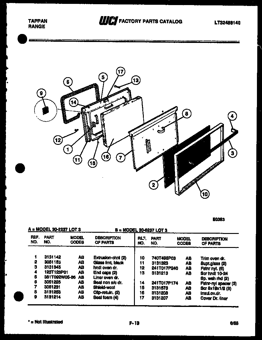 Tappan 30-6237-66-03 door parts diagram