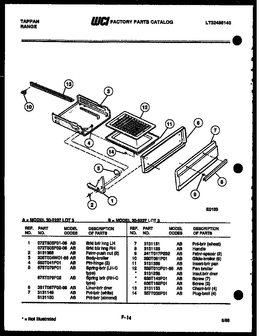 Tappan 30-6237-66-03 broiler drawer parts diagram