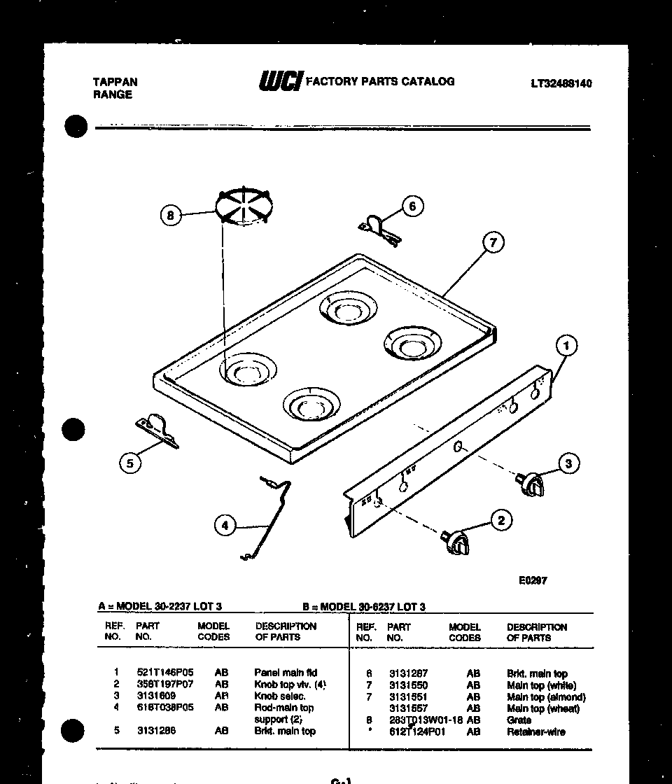 Tappan 30-6237-66-03 cooktop parts diagram