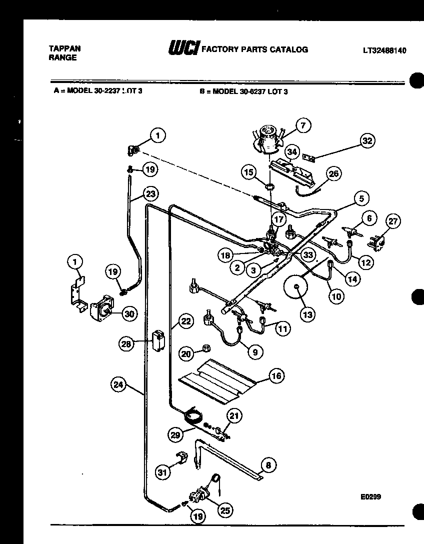 Tappan 30-6237-66-03 burner, manifold and gas control diagram