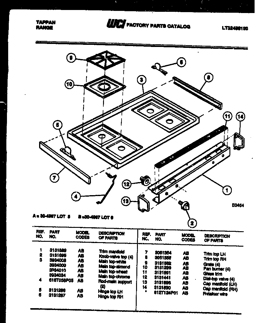 Tappan 30-4987-23-06 cooktop parts diagram