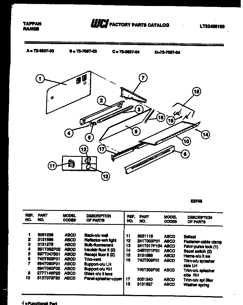Tappan 72-7657-66-03 splasher control diagram