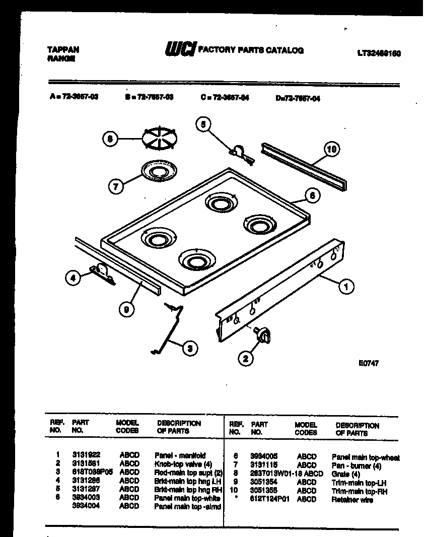 Tappan 72-7657-66-03 cooktop parts diagram