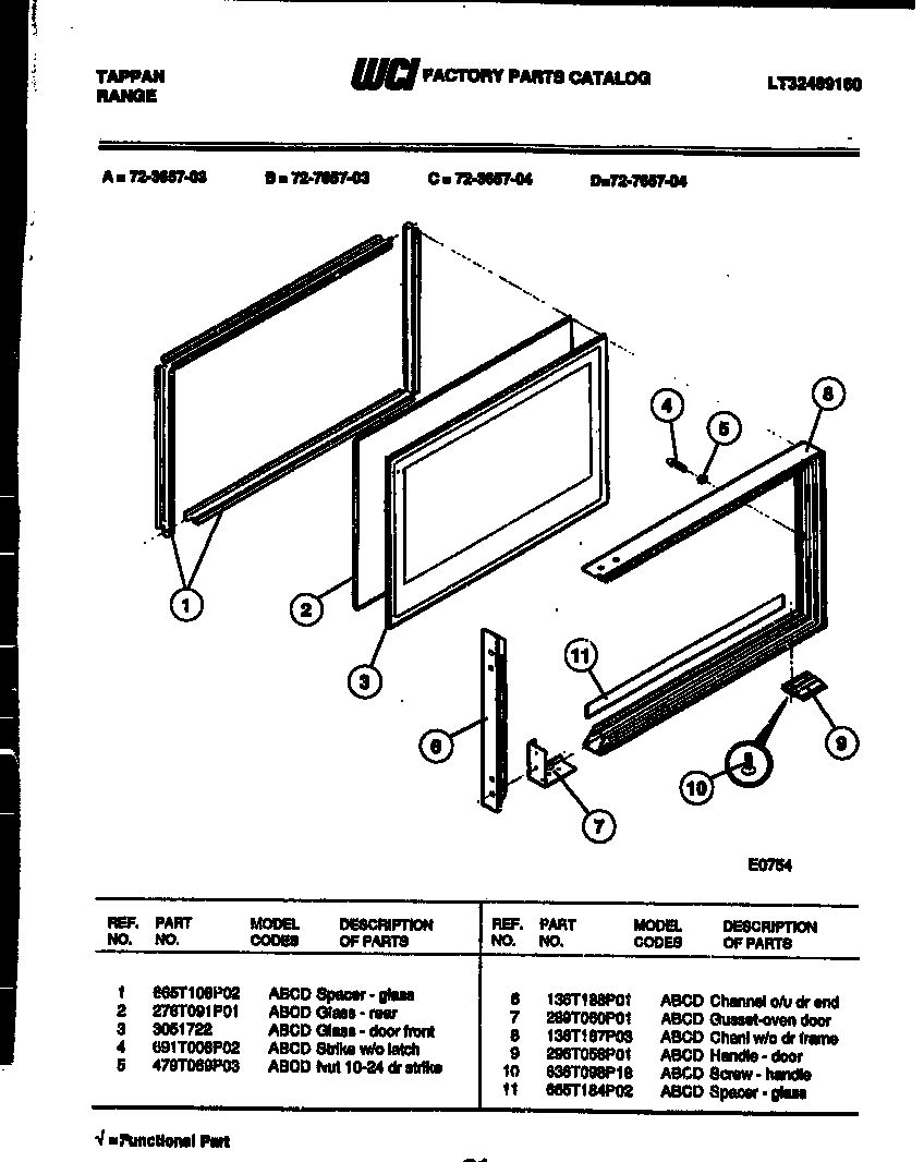 Tappan 72-7657-66-03 upper oven door parts diagram