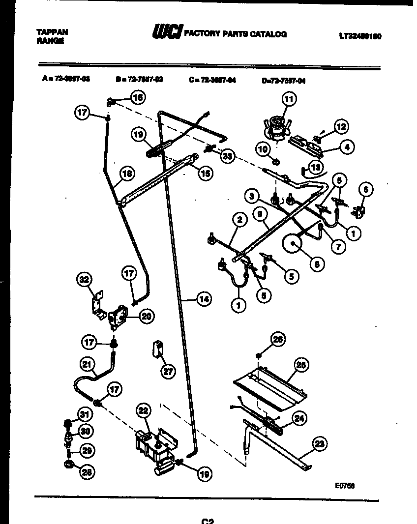 Tappan 72-7657-66-03 burner, manifold and gas control diagram