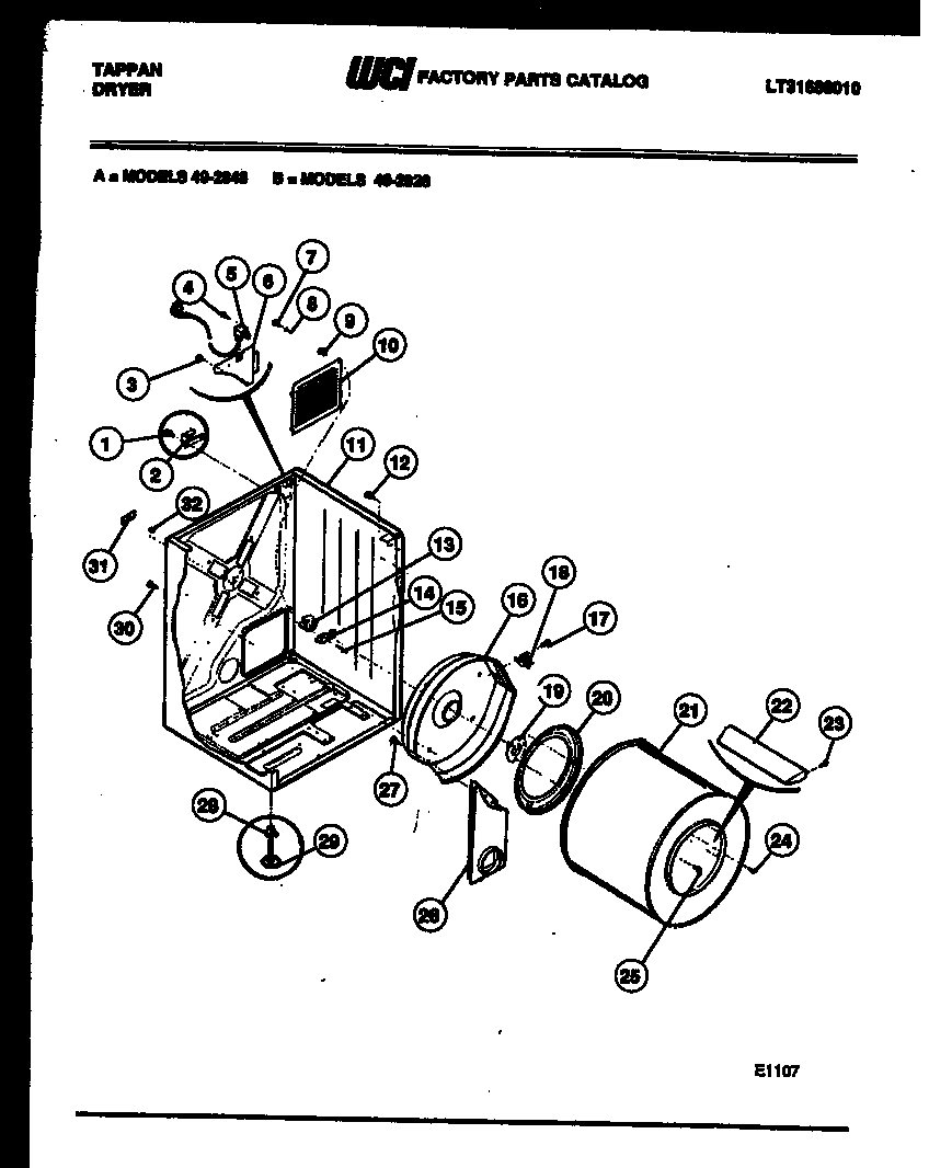 Tappan 49-2848-23-01 cabinet and component parts diagram
