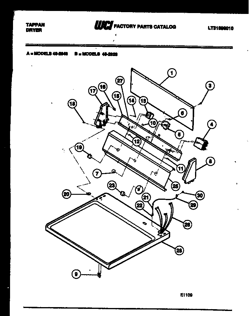Tappan 49-2848-23-01 console and control parts diagram