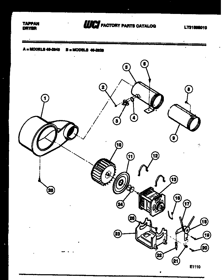 Tappan 49-2848-23-01 blower and drive parts diagram