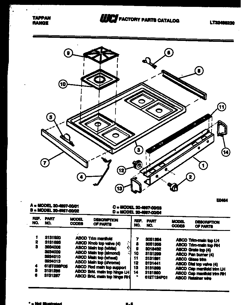Tappan 30-4997-08-02 cooktop parts diagram