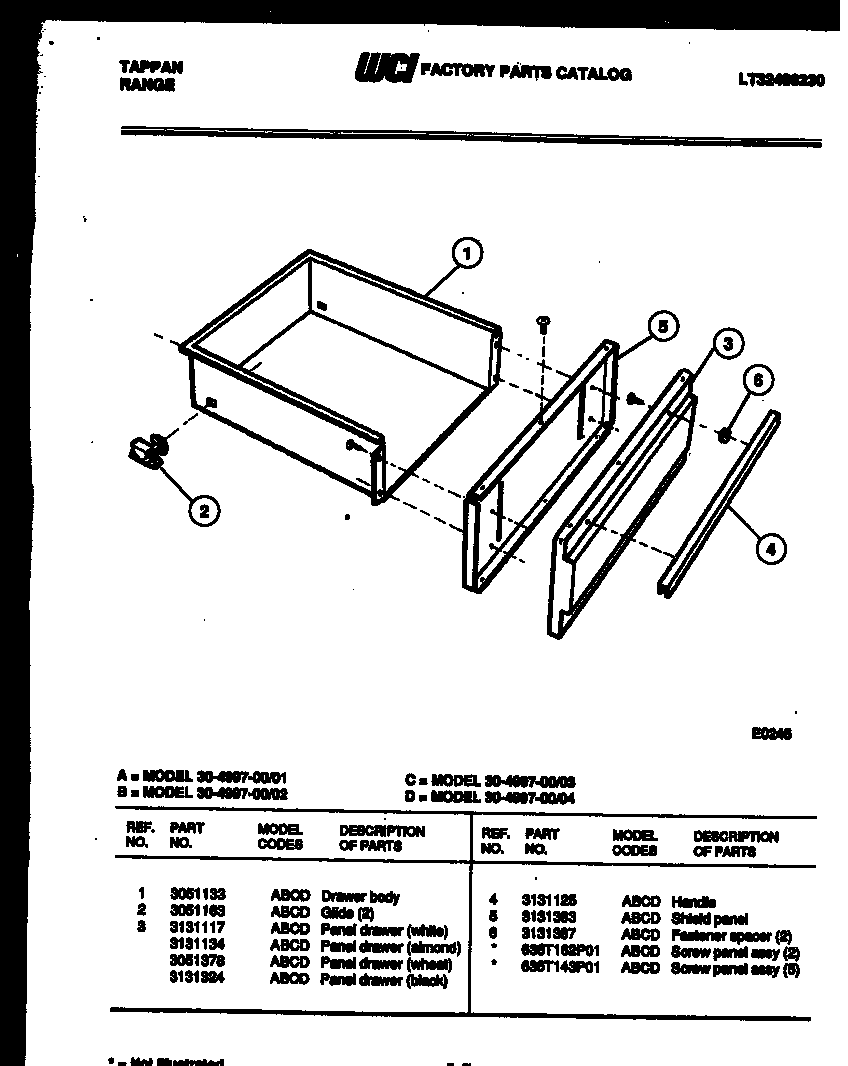 Tappan 30-4997-08-02 drawer parts diagram