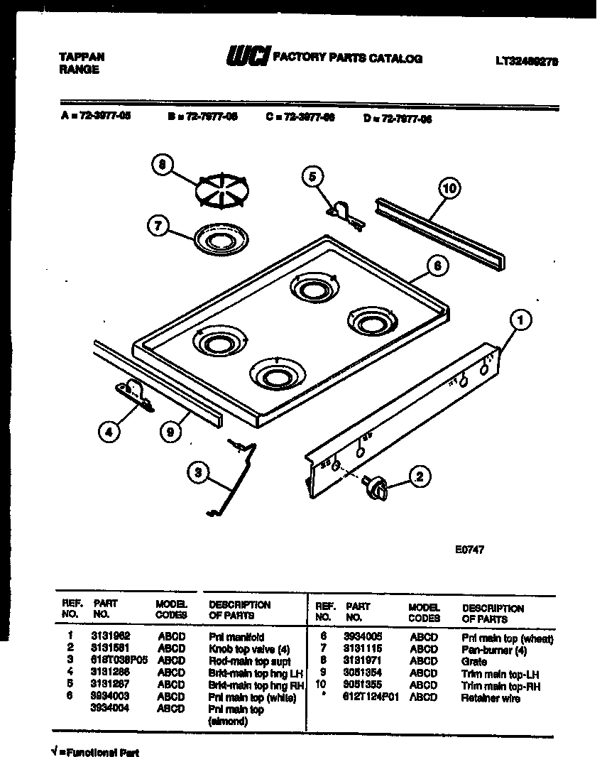 Tappan 72-3977-23-06 cooktop parts diagram