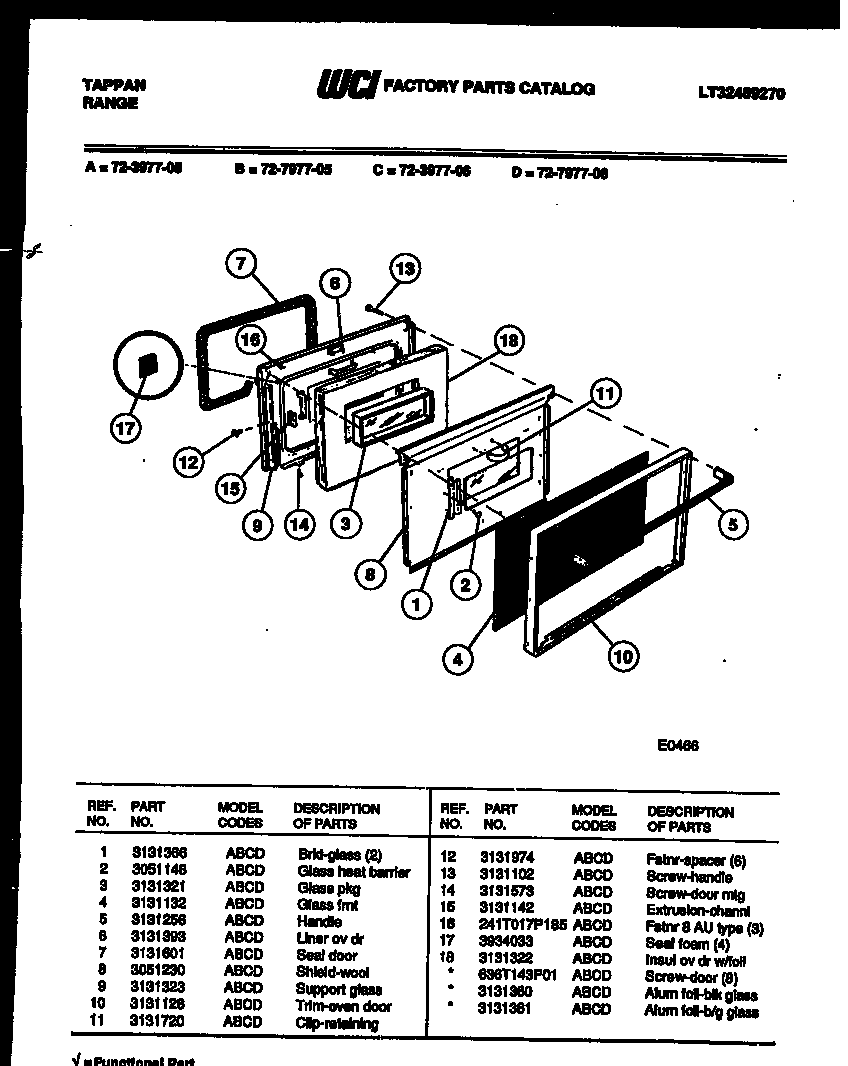 Tappan 72-3977-23-06 lower oven door parts diagram