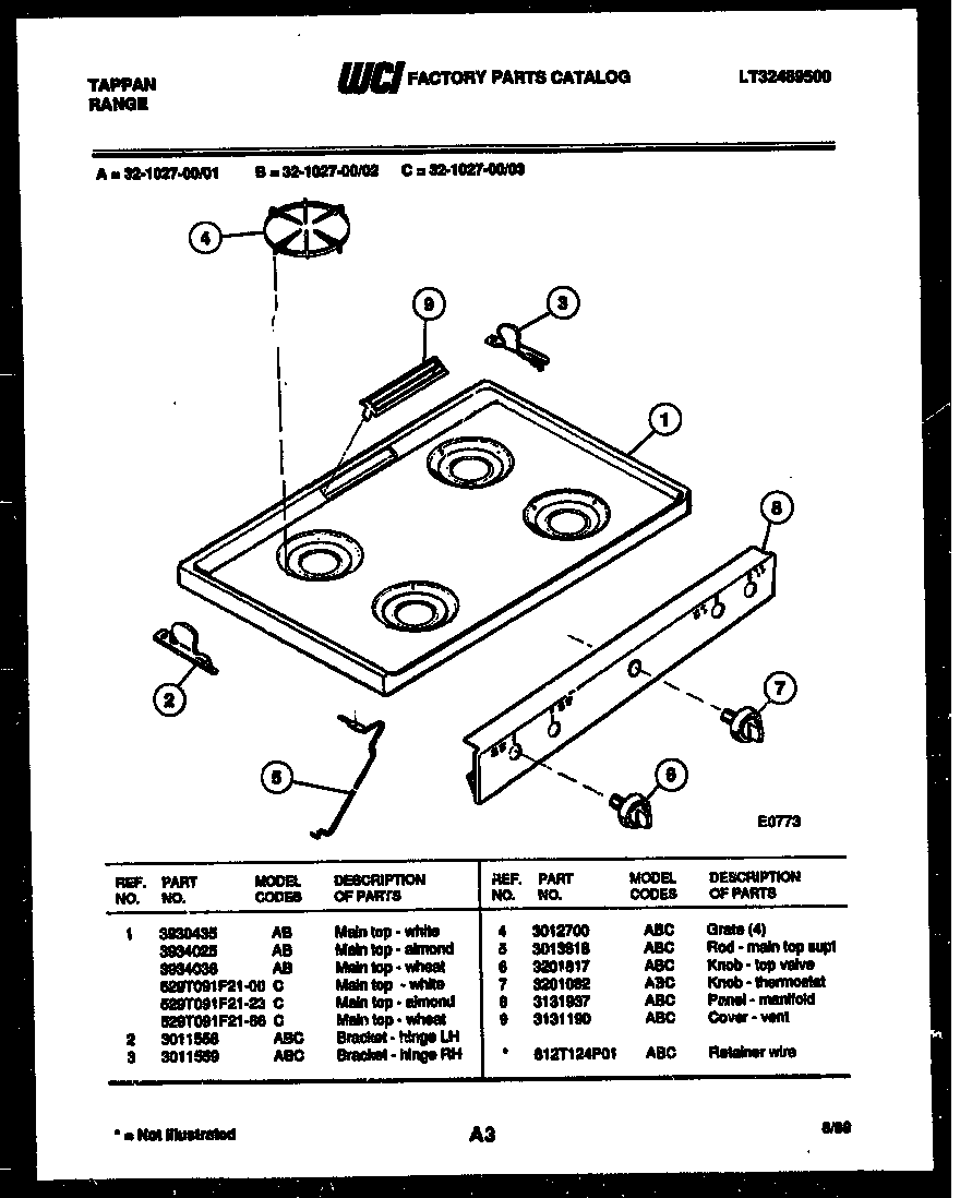 Tappan 32-1027-66-03 cooktop parts diagram