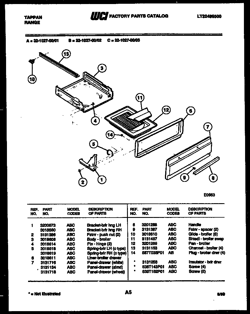 Tappan 32-1027-66-03 broiler drawer parts diagram
